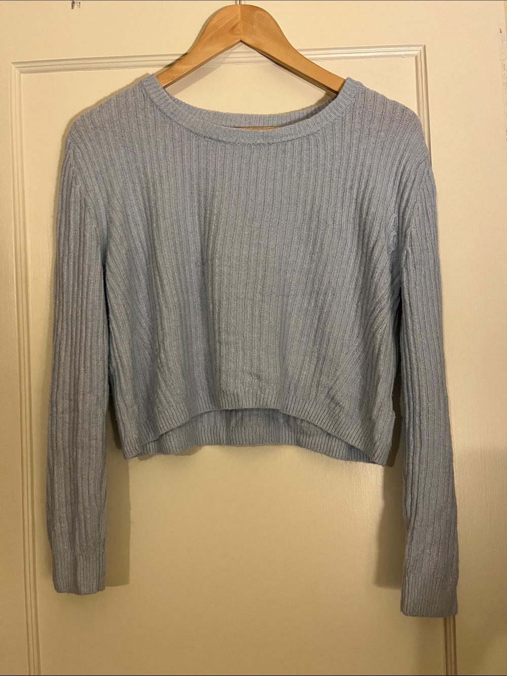 Light Blue Ribbed Crewneck Sweater